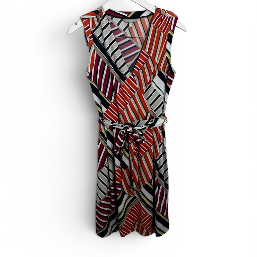 Banana Republic Sleeveless Striped Midi Dress in Red, Pink, Black, White